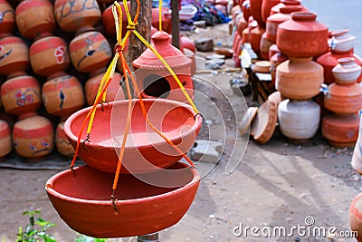 Crafts Clay Natural Nest House for Robin and Other Garden Birds Stock Photo