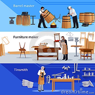 Craftspeople 3 Flat Horizontal Banners Set Vector Illustration