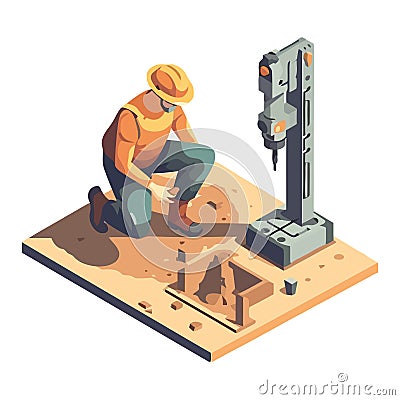 Craftsperson cutting plank with work tool Vector Illustration