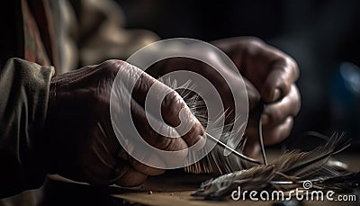 Craftsperson hand skillfully cuts leather for fashion generated by AI Stock Photo