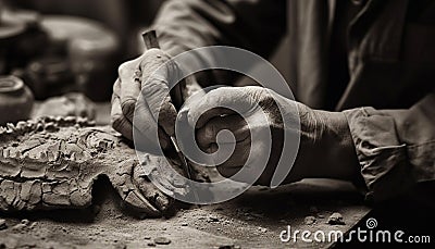 Craftsperson working in a pottery workshop, shaping clay on a table generated by AI Stock Photo