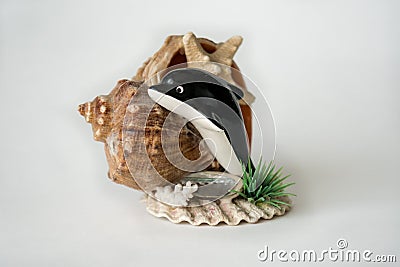 Craftwork with sea shell and starfish Stock Photo