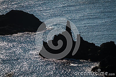 Crag Silhouettes, Rebun Island, Japan Stock Photo