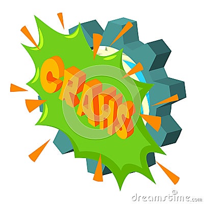 Crahs icon isometric vector. Planet grid with gear and crahs speech bubble icon Stock Photo