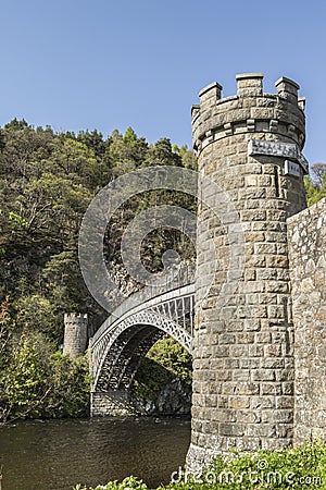 Craigellachie Bridge over the River Spey in Scotland. Stock Photo