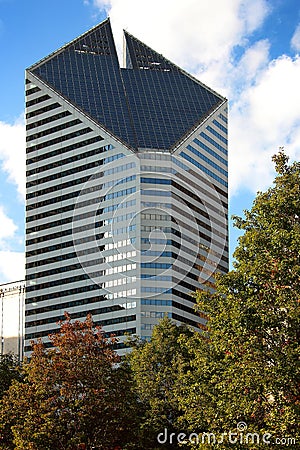 Crain Communications Building Chicago with autumn trees Millennium Park Editorial Stock Photo