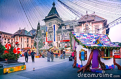 Craiova Christmas Market in historical Oltenia, Romania travel background Editorial Stock Photo