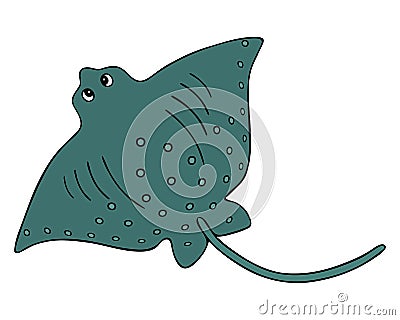 Cramp-fish.Marine cartilaginous fish with a long tail and wings. Vector illustration. A green inhabitant of the ocean Vector Illustration