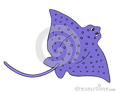 Cramp-fish. Marine cartilaginous fish with a long tail. Vector illustration. A purple ocean dweller with a spotted back. Skat. Vector Illustration