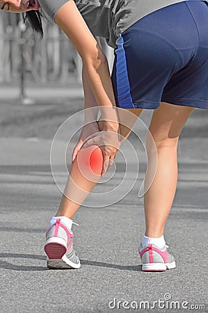 Cramps in leg calves or sprain calf Stock Photo