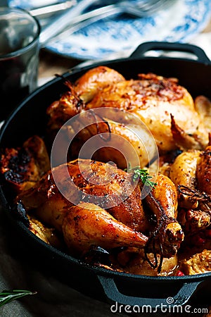 Cranberry apple stuffed cornish hens Stock Photo