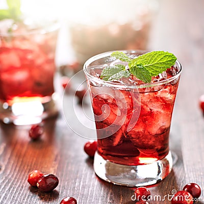 Cranberry cocktail with mint garnish. Stock Photo