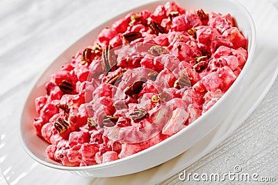 cranberry creamy salad with marshmallows, top view Stock Photo
