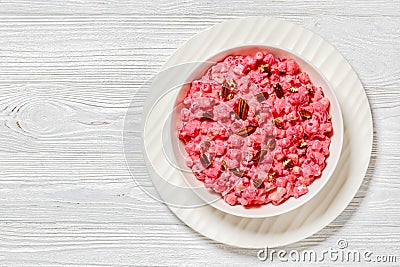 cranberry creamy salad with marshmallows, top view Stock Photo