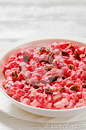 cranberry creamy salad with marshmallows, top view Stock Photo