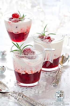 Cranberry dessert with cream Stock Photo