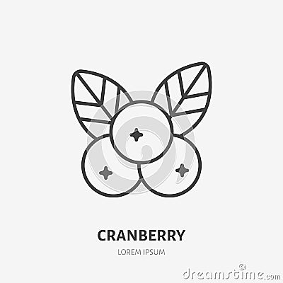 Cranberry flat line icon, forest berry sign, healthy food logo. Illustration of cowberry, lingonberry for natiral food Vector Illustration