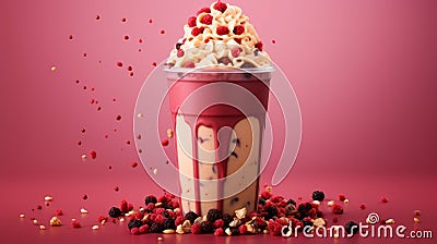 Realistic Cranberry Smoothie With Peanut Butter And Poppy Seeds Stock Photo
