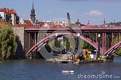 Crane Barge On Drava River, Maribor, Slovenia Editorial Stock Photo