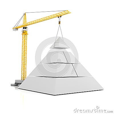 Crane and blank 3d pyramid with room for graphics Stock Photo