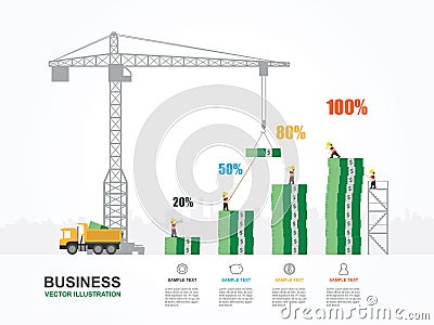 Crane and building money. Vector Illustration