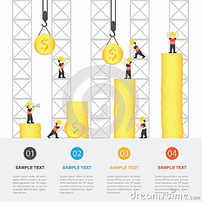 Crane and building money. Vector Illustration