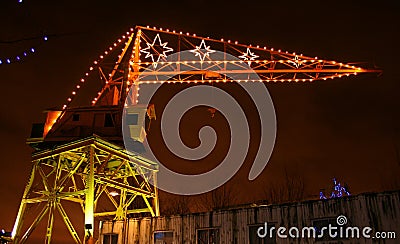 Crane with Christmas lights Stock Photo