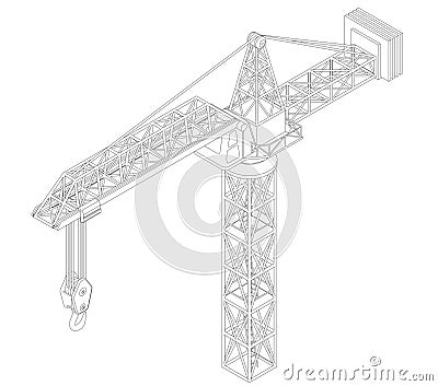 Crane construction isometric view drawing Cartoon Illustration