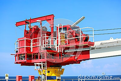 Crane construction on Oil and Rig platform for support heavy cargo, Transfer cargo or basket on work site, Heavy industry Stock Photo