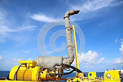Crane construction on Oil and Rig platform for support heavy cargo, Transfer cargo or basket on work site, Heavy industry Stock Photo