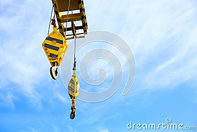 Crane construction on Oil and Rig platform for support heavy cargo, Transfer cargo or basket on work site, Heavy industry Stock Photo