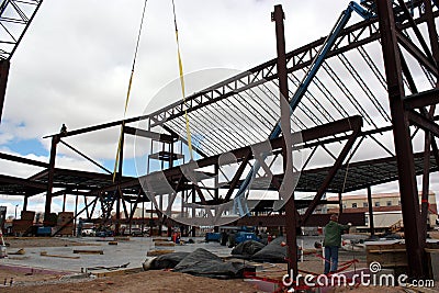 Crane Hoisting a Truss-Joist Stock Photo