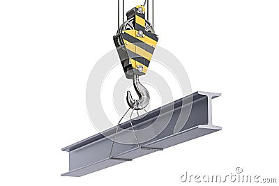 Crane hook with channel, H-beam. 3D rendering Stock Photo