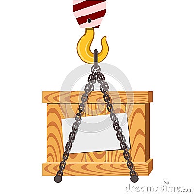 Crane hook and wooden box Vector Illustration