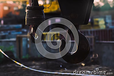 Crane hooks. Loading mechanisms Stock Photo