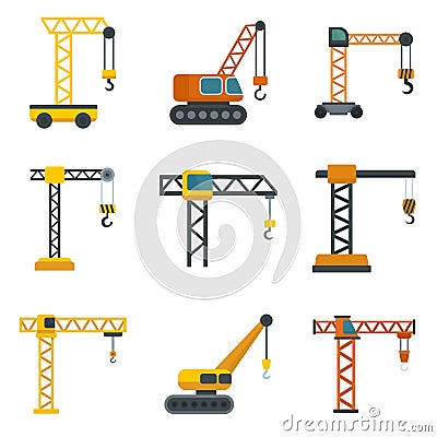 Crane icons set flat vector isolated Vector Illustration
