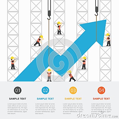 Crane and increasing graph. Vector Illustration