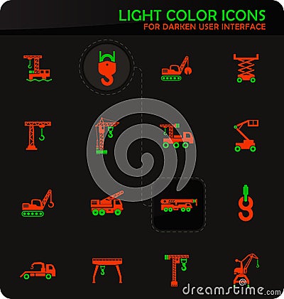 Crane and lifing machines icon set Vector Illustration