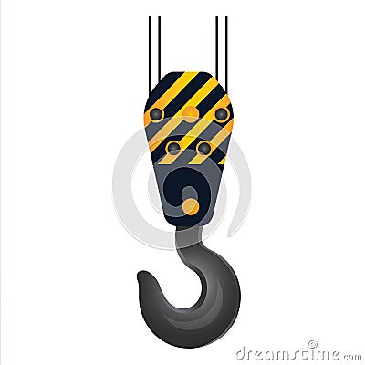 Crane lifting hook on wire rope icon. Hoist part for grabbing Vector Illustration