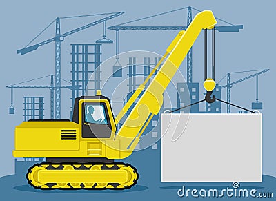 A crane lifts the load. Vector Illustration