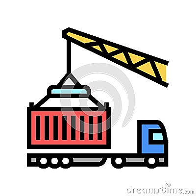 crane loading container on truck in port color icon vector illustration Vector Illustration
