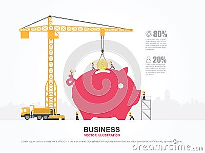 Crane and money building. Vector Illustration