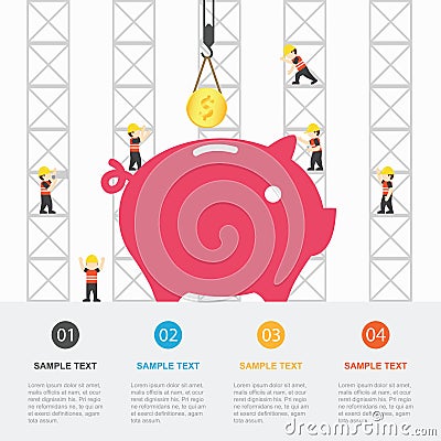 Crane and money building. Vector Illustration