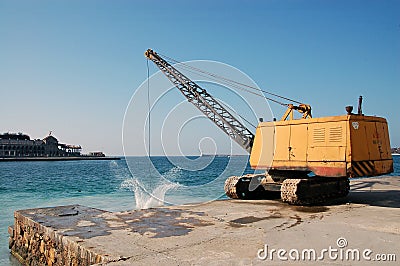 Crane near the sea Stock Photo