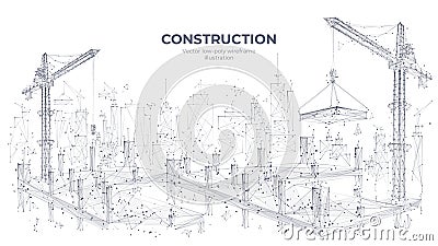 Abstract construction site with building equipment Vector Illustration