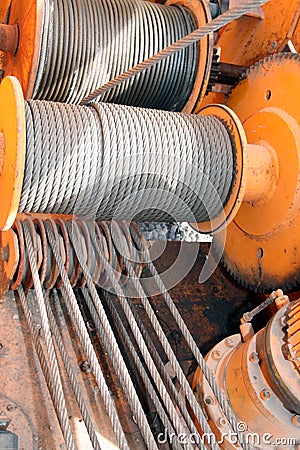 Crane pulleys and cables Stock Photo