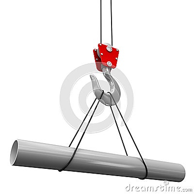 Crane raises a tube Stock Photo