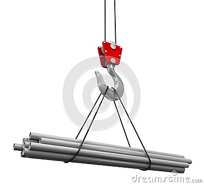 Crane raises a tubes Stock Photo