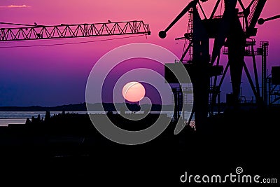 Crane on sunset Stock Photo