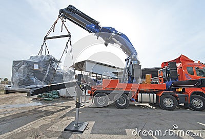 Crane Truck at Work Editorial Stock Photo